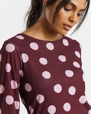 Burgundy And Pink Spot Print Mesh Midi Dress