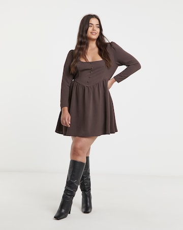 Chocolate Historic Detail Crepe Skater Dress