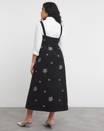 Embroidered Midaxi Denim Pinafore Dress