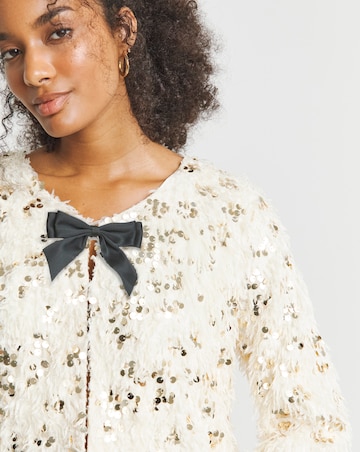 Joanna Hope Faux Fur Sequin Jacket