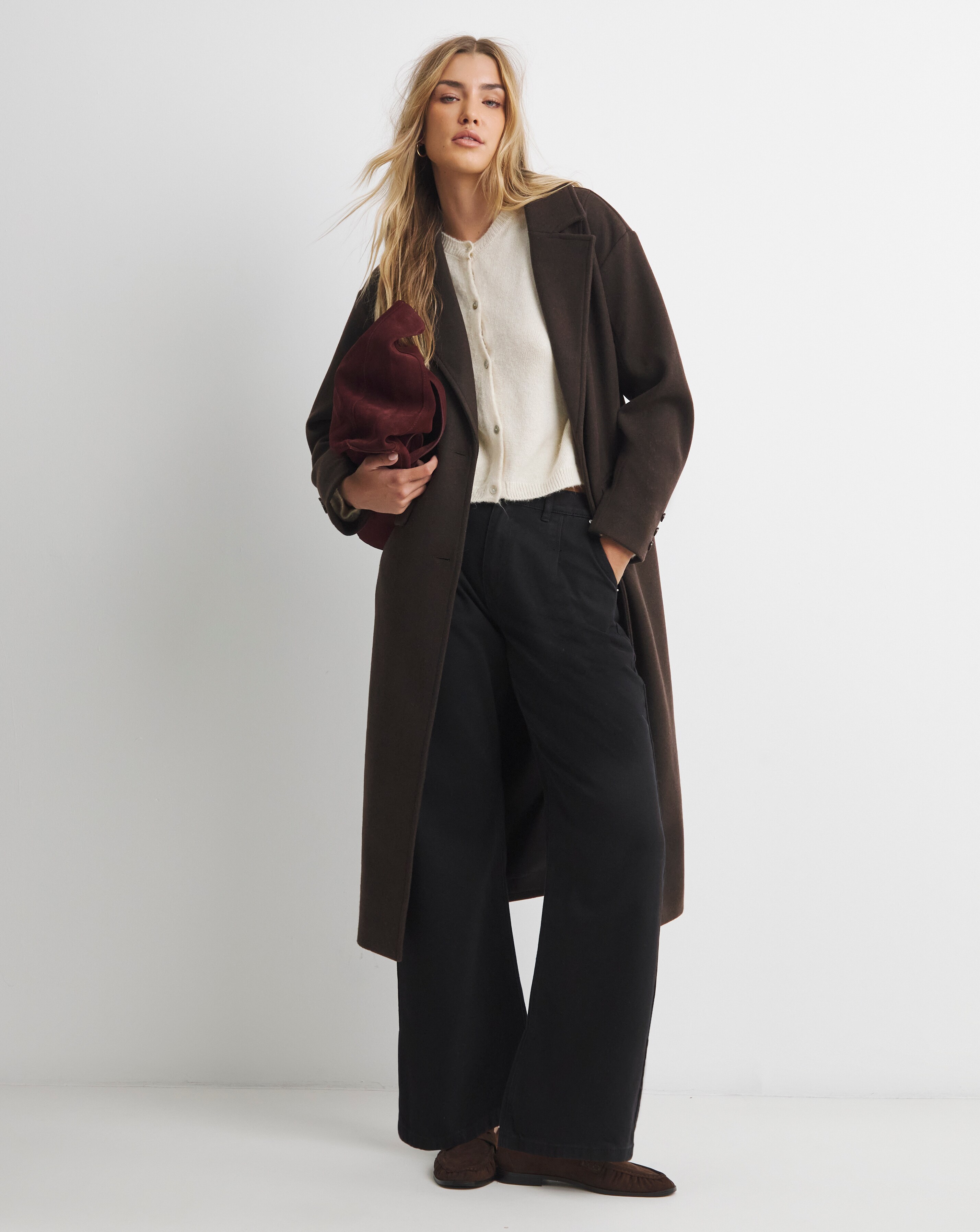 Chocolate Midaxi Faux Wool Coat