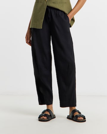 Black Tie Waist Linen Barrel Trousers