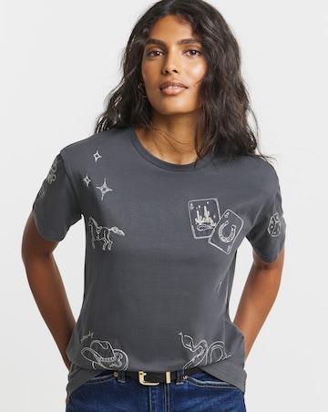 Slate Grey Western Embroidered T-Shirt