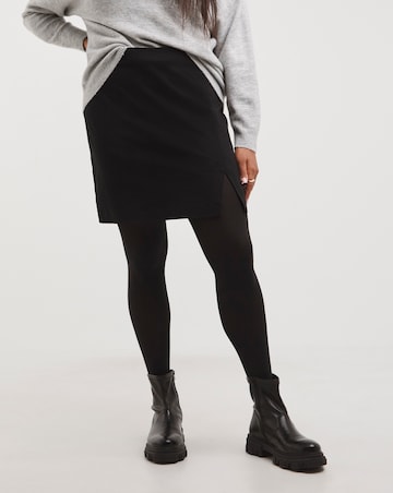 Black Super Stretch Bengaline Split Mini Skirt