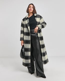 Brushed Mono Check Maxi Coat