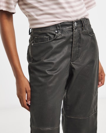 Washed Black PU Straight Leg Trousers