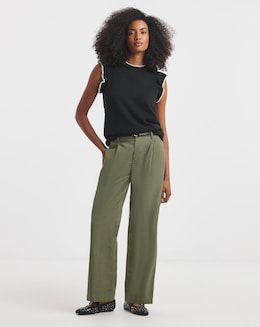 Khaki Wide Leg Chino Trousers