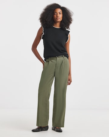 Khaki Wide Leg Chino Trousers