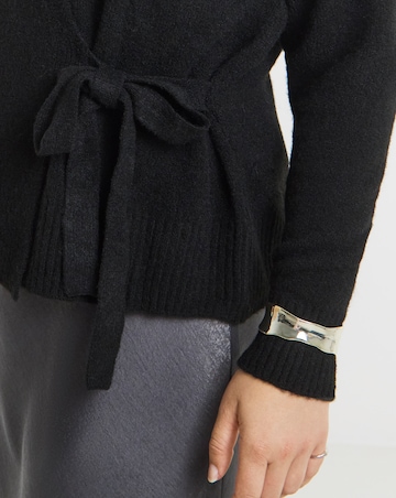 Brushed Yarn Black Ballet Wrap Cardigan