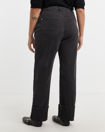Black Turn Up Hem Straight Leg Jeans