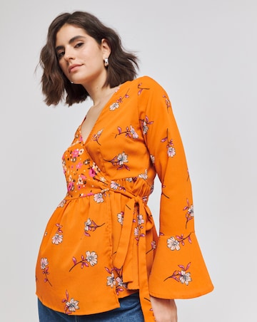 Rust Floral Mixed Print Functional Wrap Blouse