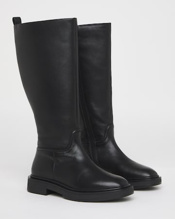 Berry Leather Knee High Riding Boots Wide E Fit Curvy Calf