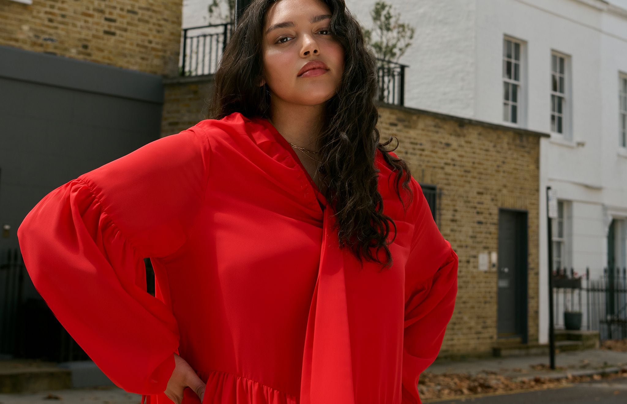 Model wears Red Tiered Georgette Maxi Dress