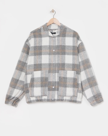Grey Checked Brushed Faux Wool Bomber