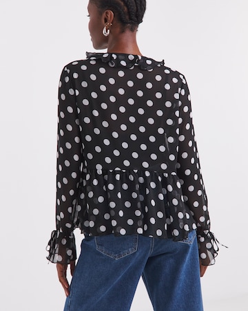 Spot Print Ruffle Front Blouse