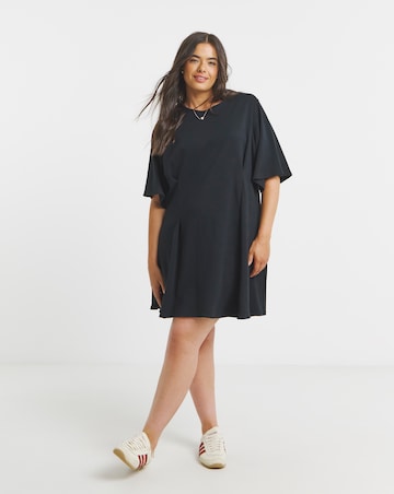 Black Cinched Waist T-Shirt Dress