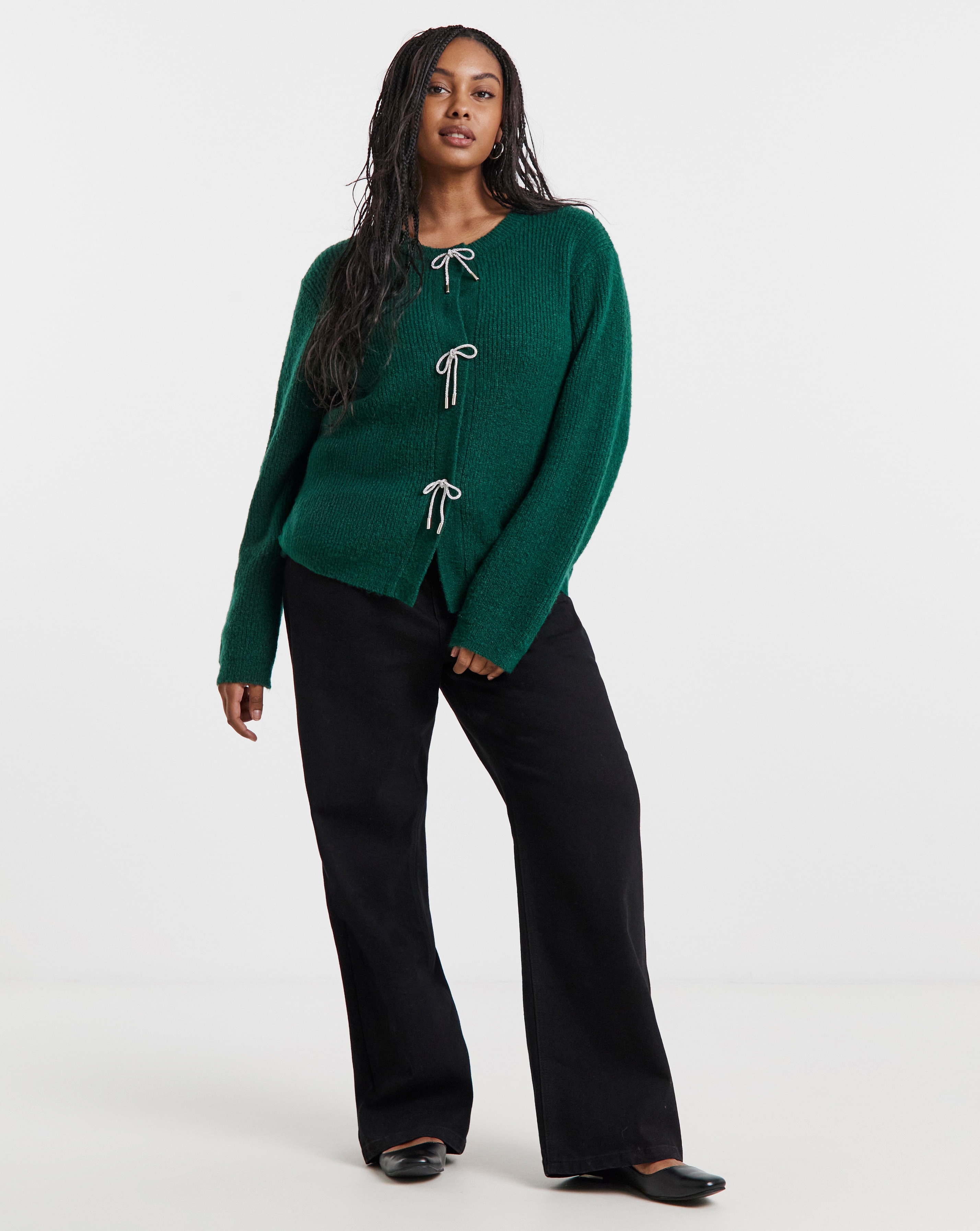 Simply Be Forest Green Diamante Bow Cardigan | Simply Be