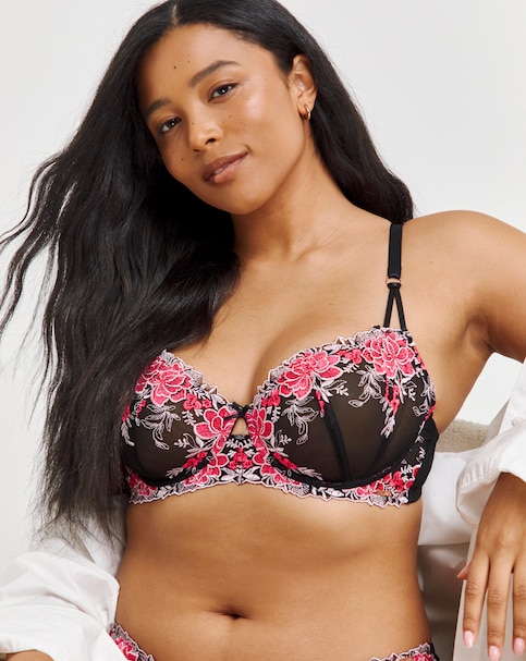 Figleaves Curve  Floral Balcony Bra B-F - Neon