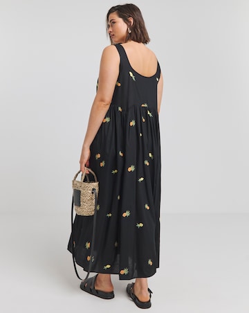 Black Embroidered Fruit Midi Sundress
