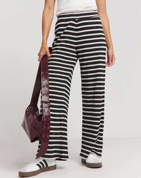 Stripe Jersey Crochet Wide Leg Trousers