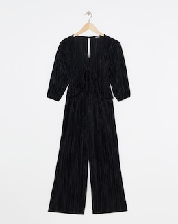 Black Plisse Culotte Jumpsuit