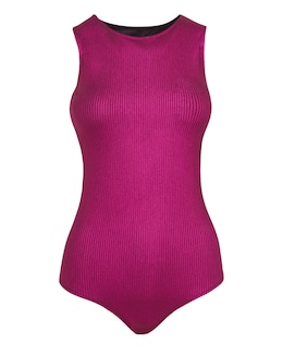 Pink Metallic Ribbed Racer Bodysuit