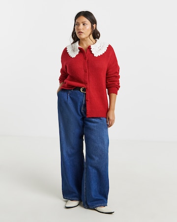 Simply Be Red Collar Detail Cardigan