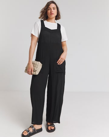 Black Crinkle Wide Leg Jumpsuit With Pockets