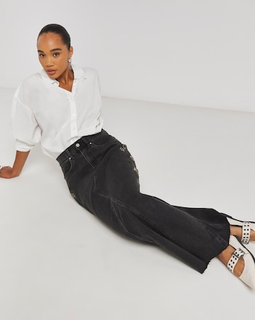 Simply Be X Twisted Wunder Black Cosmic Mix A Line Denim Maxi Skirt