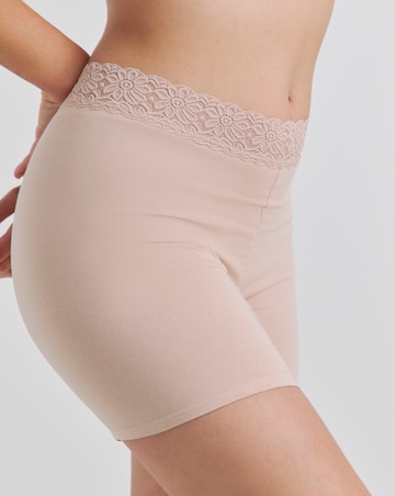 Pretty Secrets (2 Pack) Lace Trim Cotton Comfort Shorts Almond