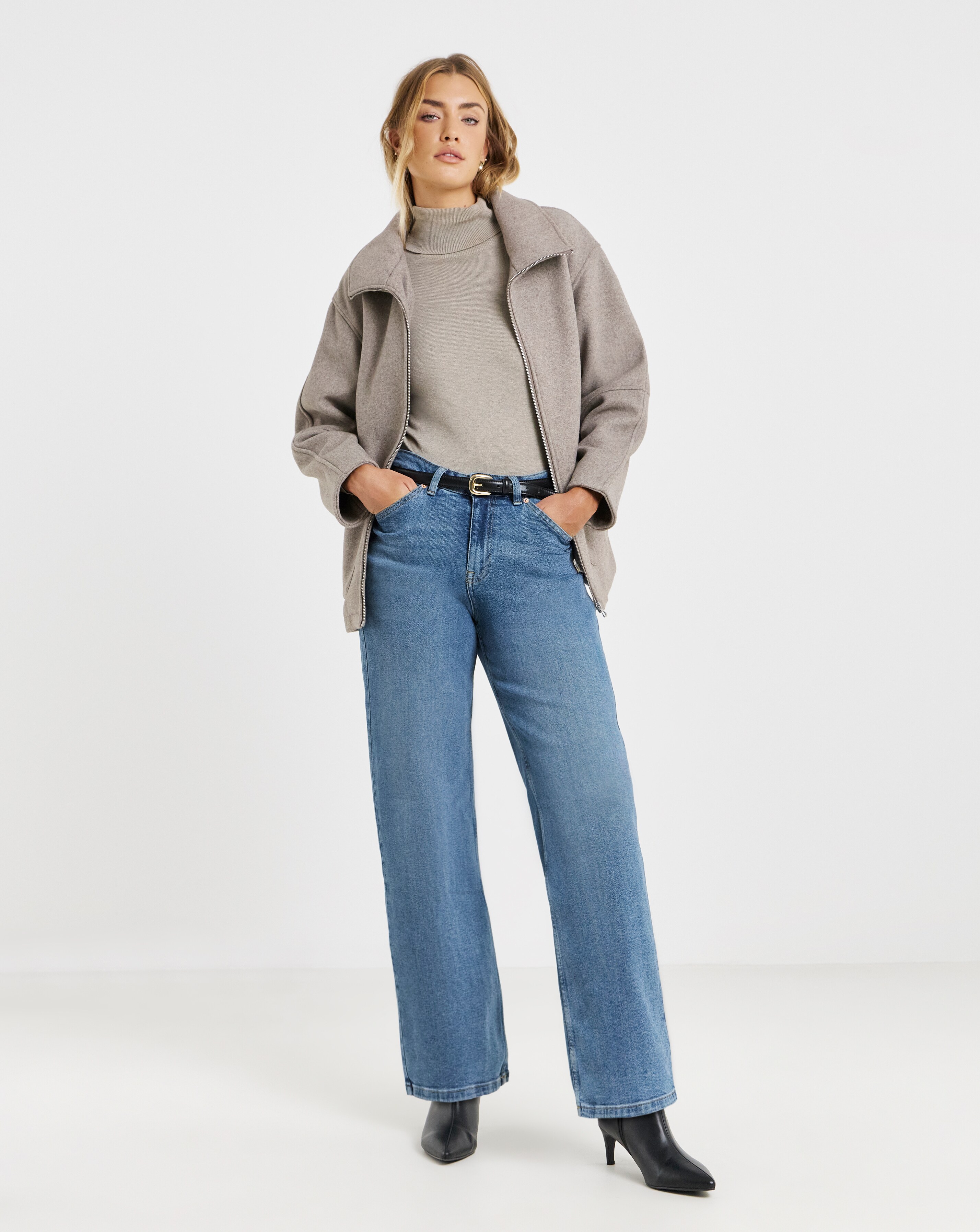 Simply Be 99 1 Mid Blue Comfort Stretch Slouchy Wide Leg Jeans