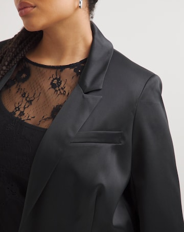 Black Heavy Satin Single Breasted Blazer