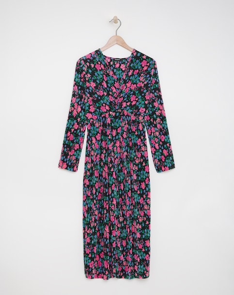 Simply Be - Women's Twist Front Plisse Midi Dress - Size 10 - Black floral