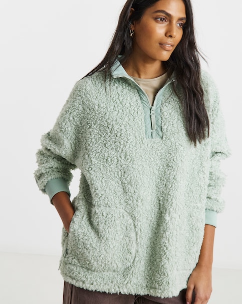 Simply Be Sage Teddy Fleece Zip Sweatshirt