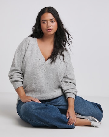 Grey Marl Diamante Wrap Jumper