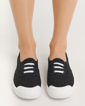 Burney Broderie Lace Up Plimsole Trainers Wide E Fit