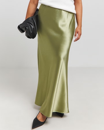 Khaki Satin Maxi Skirt