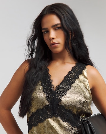 Gold Lace Trim Slip Dress