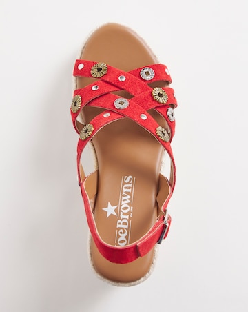 Joe Browns Red Wedge Studded Suede Sandals- Extra Wide Fit (EEE)