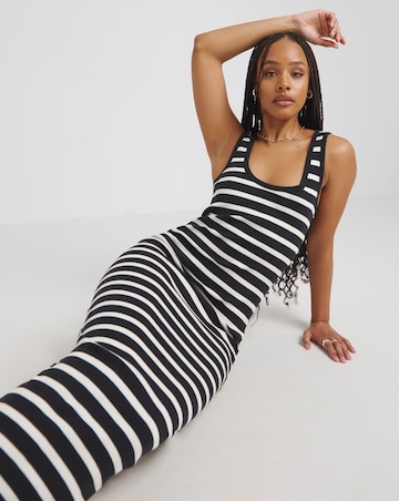 Simply Be Mono Stripe Ribbed Scoop Neck Maxi Dress