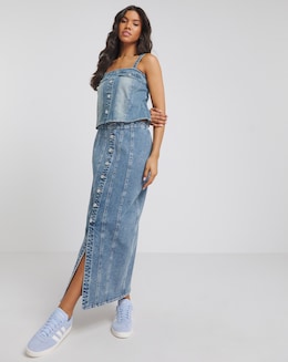 Y2K Dark Wash Seamed Detail Denim Maxi Skirt Coord