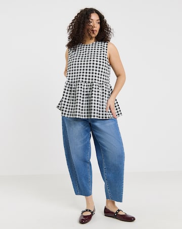 Simply Be Black & White Gingham Peplum Bow Back Top
