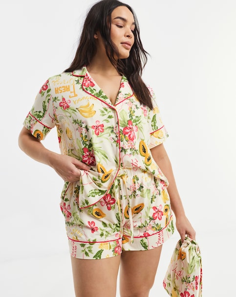 Figleaves Revere Pyjama Short Set In A Bag Fruit Print