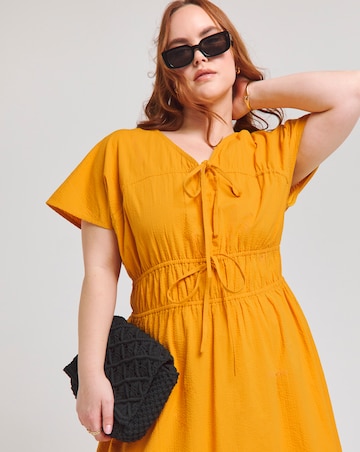 Native Youth Orange Tie Front Detail Seersucker Midi Dress
