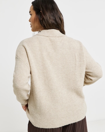 Cosy Yarn Oatmeal V-Neck Collared Jumper