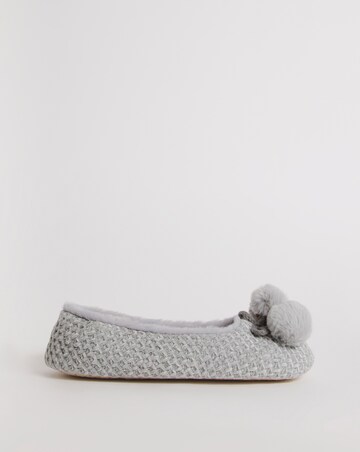 Ebony Pom Pom Ballerina Slippers Wide E Fit