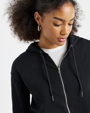 Black Core Zip Through Longline Hoodie