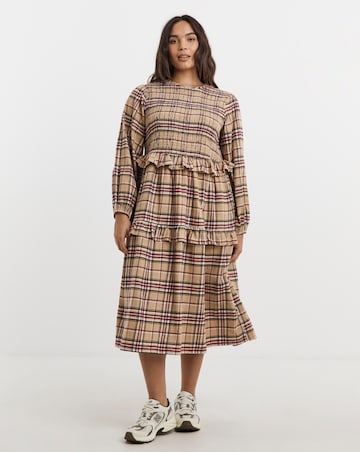 Native Youth Brushed Check Midaxi with Shirred Bust and Frill Tiers