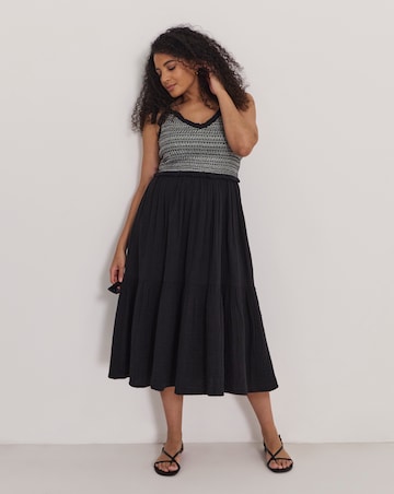 Contrast Stitch Shirred Midi Beach Dress