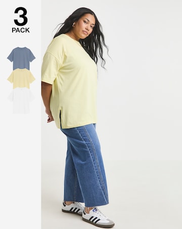 Simply Be Blue, Yellow & White 3 Pack Pure Cotton Boyfriend Tees